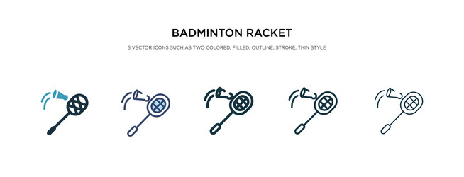 Badminton racket and feather icon in different vector