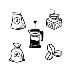 Coffee doodle set hand drawn Royalty Free Vector Image