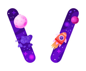 Space slash sign with rocket and starry sky vector