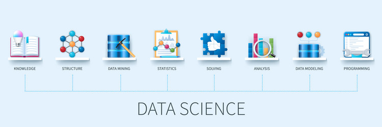 data science banner with icons knowledge vector image