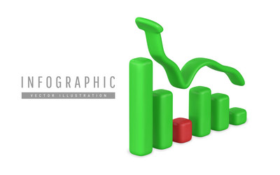 3d realistic green red graph with arrow up vector image