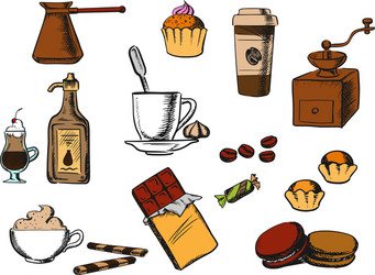 coffee drinks and dessert icons vector