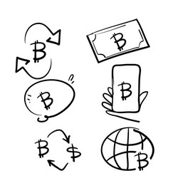 Hand drawn doodle collection cryptocurrency vector