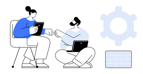 collaboration between team members using digital vector image