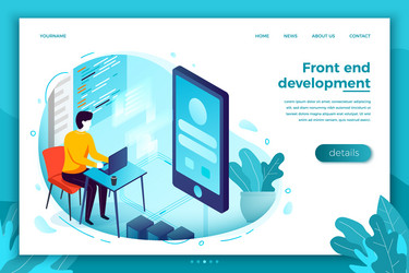 front end developer working on notebook vector image