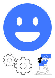 happy face gears and person coding for themes vector image