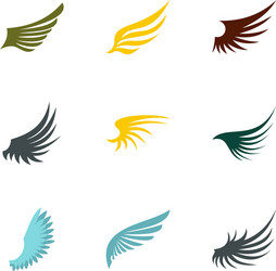 types of wings icons set flat style Vector Image