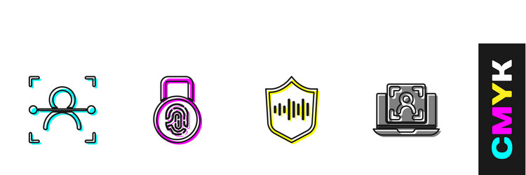 set face recognition fingerprint with lock vector image