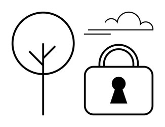 stylized tree cloud and padlock representing vector image