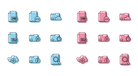 set line add cloud unknown document folder psd vector image