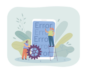 tiny people fixing phone application errors vector image
