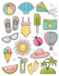 Set of cute summer stickers vector