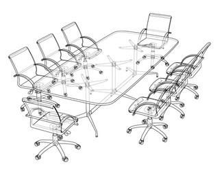 conference table with chairs in sketch style vector