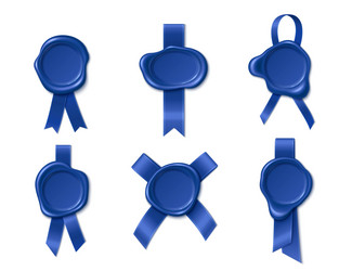 blue wax seals with ribbons set isolated on white vector image