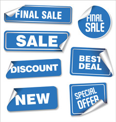 Collection of blue sale stickers with rounded vector