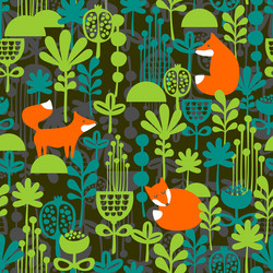fox in night forest seamless pattern vector image