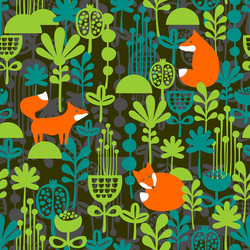 fox in night forest seamless pattern vector