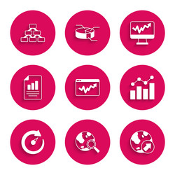 set graph chart infographic search globe vector image