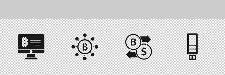set mining bitcoin from monitor blockchain vector image