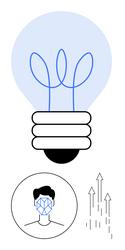 lightbulb with facial recognition and upward vector image
