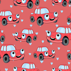 seamless pattern with cute car on color background vector image