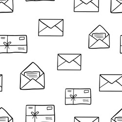 seamless pattern with hand drawn doodle mail open vector image