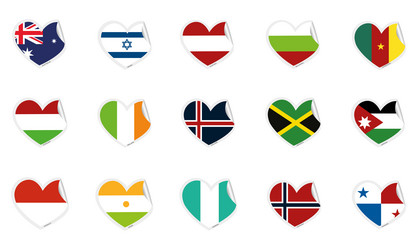 Set of heart shapes with different flags vector