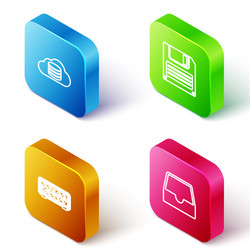 set isometric line cloud database floppy disk vector image