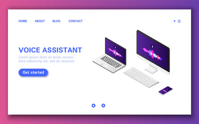 Smart voice assistant application banner on laptop vector