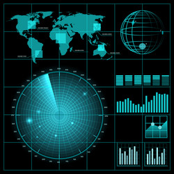 Yellow radar screen with airplane and map Vector Image