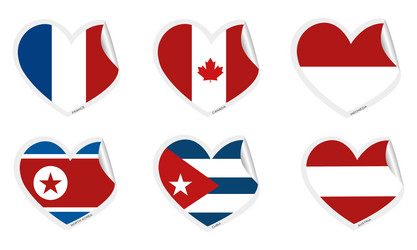 Set of heart shapes with different flags vector