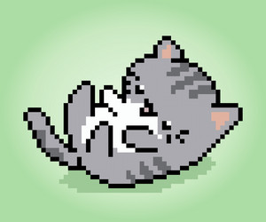 8 bit pixel cat are playing animals for games vector