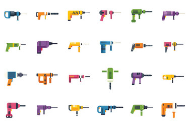 big set of rotary hammer icons showing different vector image