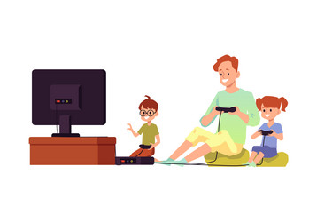 Family playing video games at their leisure vector