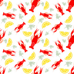 seamless seafood pattern with boiled crayfish vector