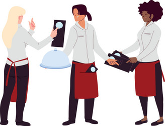 waiters in uniform with menu to take order vector image