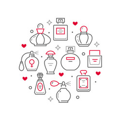 perfume bottles circle poster with line icons vector image