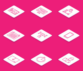 set line postcard computer monitor with app vector image