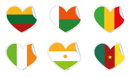 Set of heart shapes with different flags vector