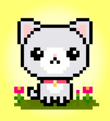 8 bit pixel cat on garden animals for game assets vector