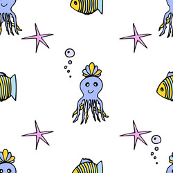 seamless pattern with octopus in a shell crown vector image