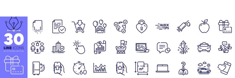 apple report document and shield line icons pack vector