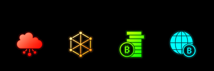 set cryptocurrency cloud mining blockchain vector image