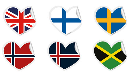 Set of heart shapes with different flags vector