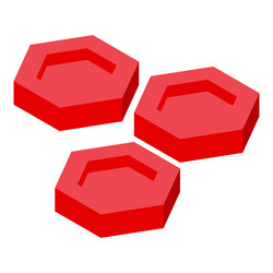 three red hexagons are floating creating vector image