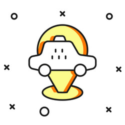 filled outline map pointer with taxi car icon vector image