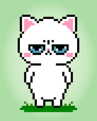 Pixel 8 bit angry white cat animals for games vector