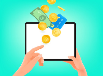 Receiving or send money via modern tablet computer vector