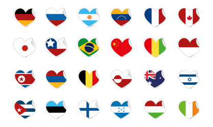 Set of heart shapes with different flags vector