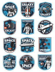 Astronaut in galaxy rocket outer space icons vector